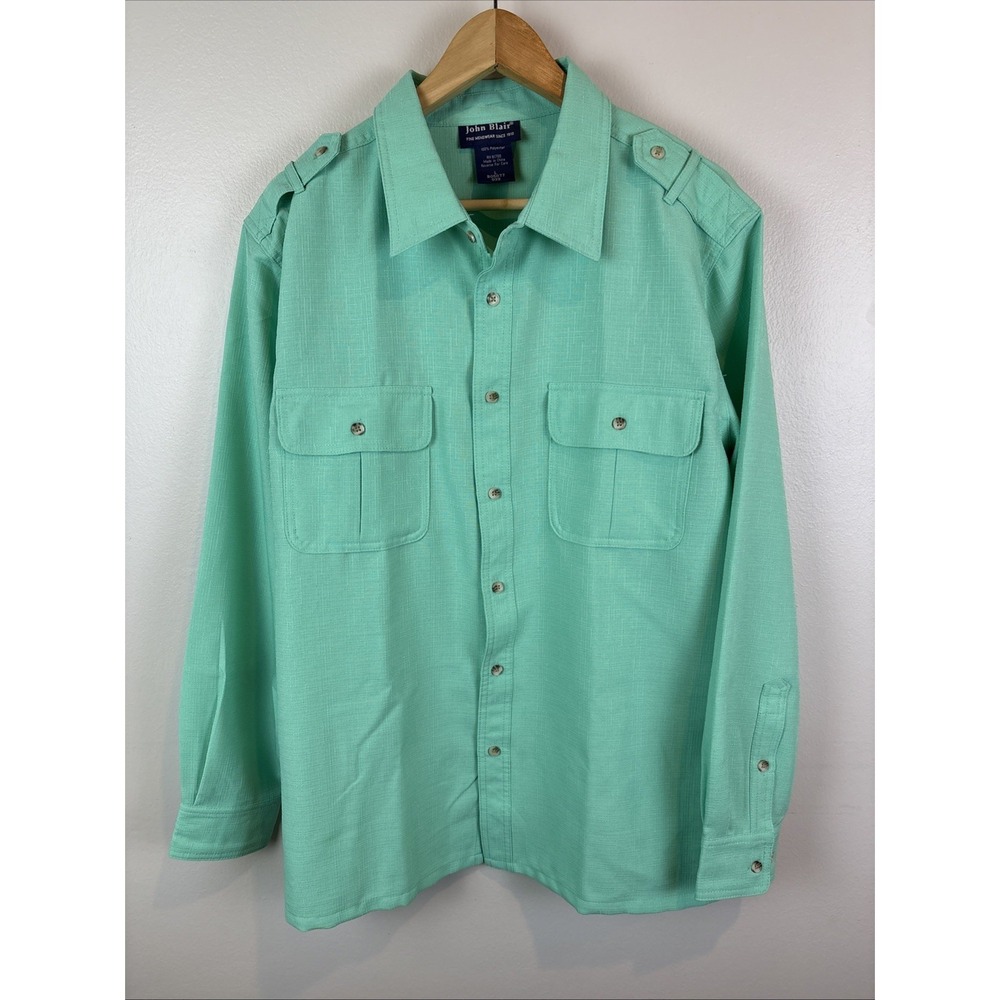 John Blair 100% Textured Polyester Military Style Long Sleeve Shirt Men's Large